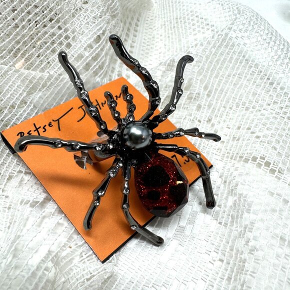 Betsey Johnson Black & Red Spider Ring Rhinestones 7.5 - Picture 3 of 6